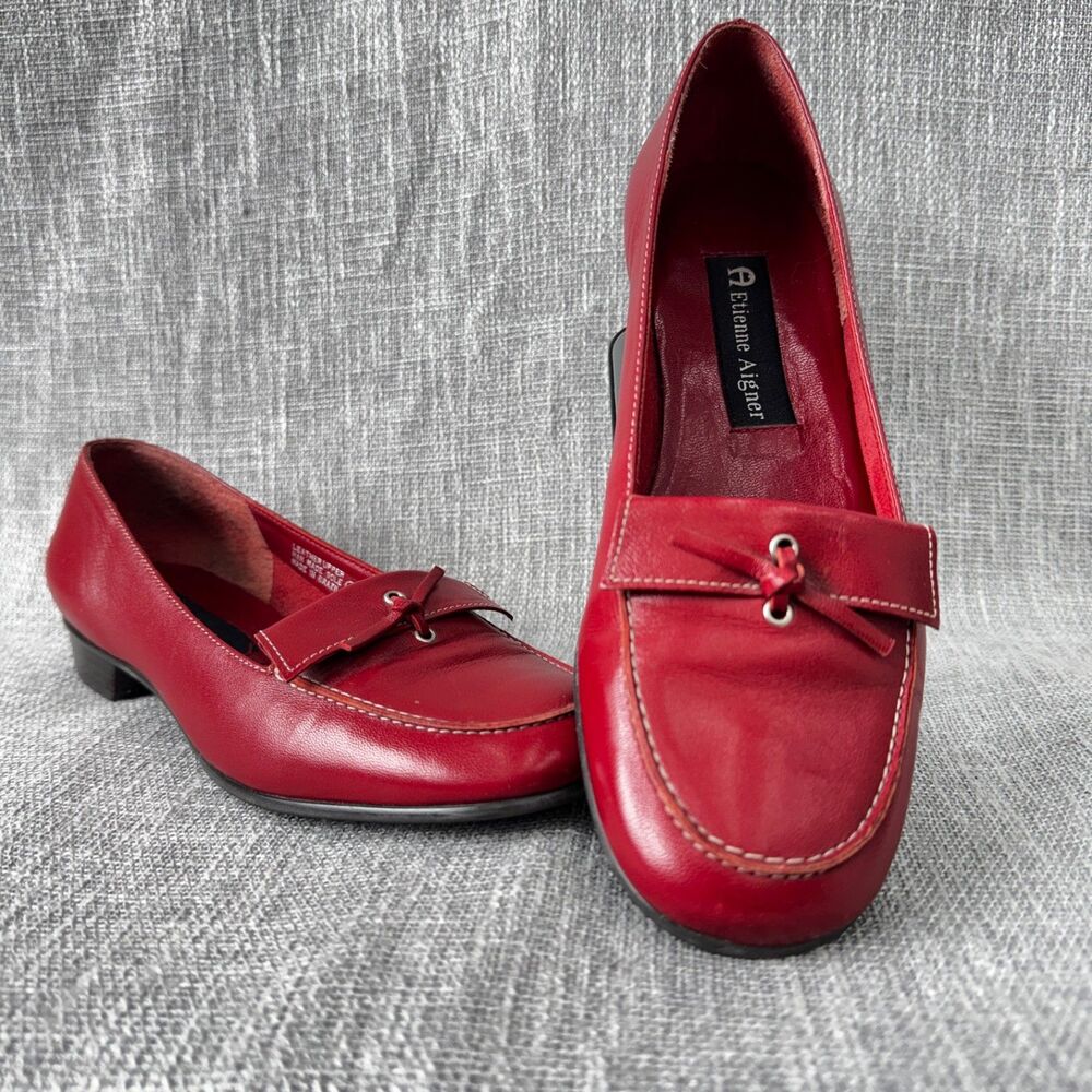 Vintage Etienne Aigner Kiltie Loafers Women 6M Burgundy Leather Square Toe
